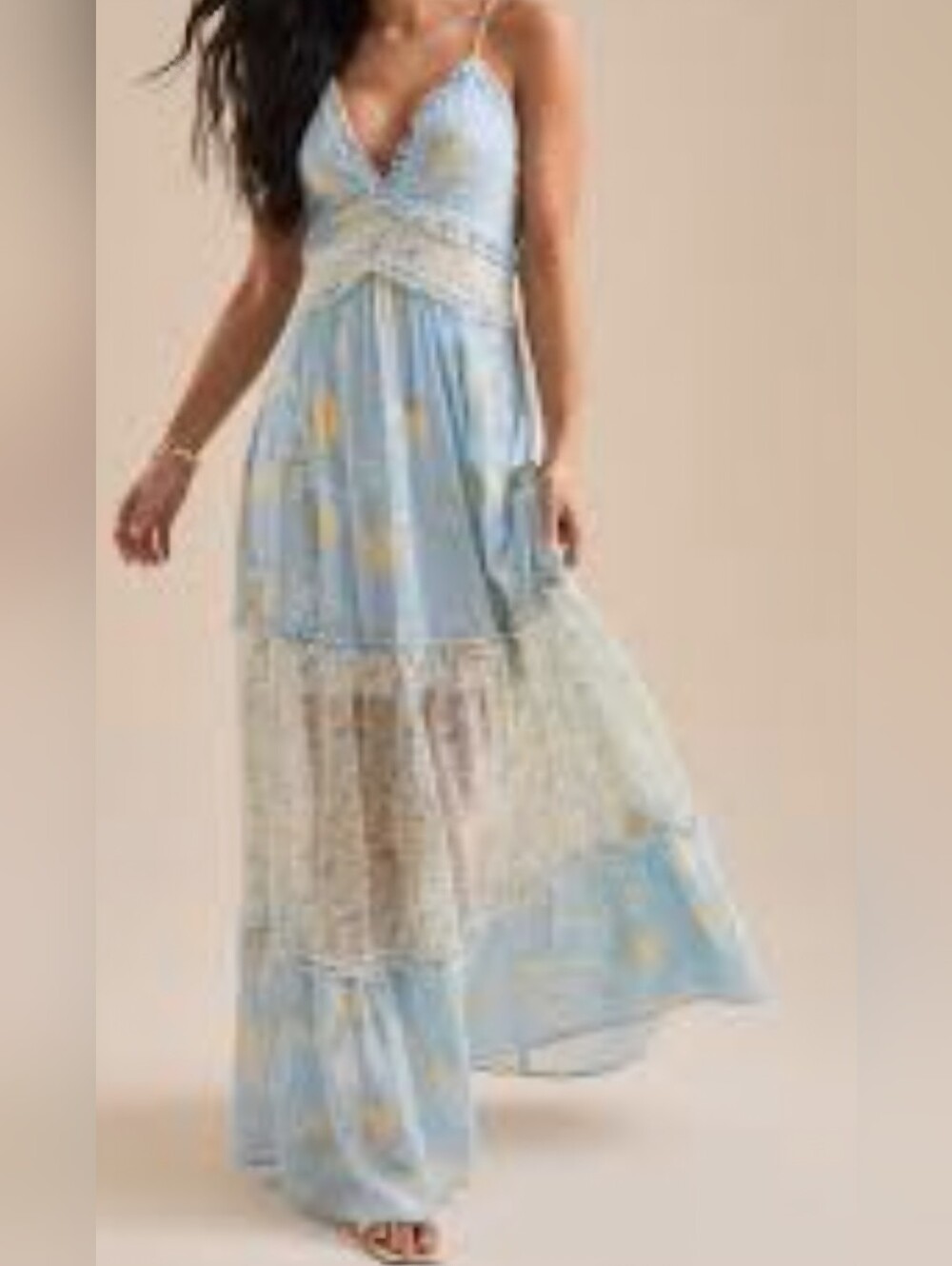 NWT Altar'd State Light Blue Floral Lace Maxi Dress XS